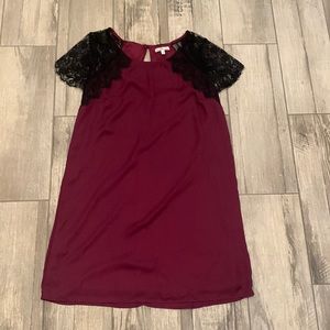 Charlotte Ruse Burgundy Dress With Lace Sleeves